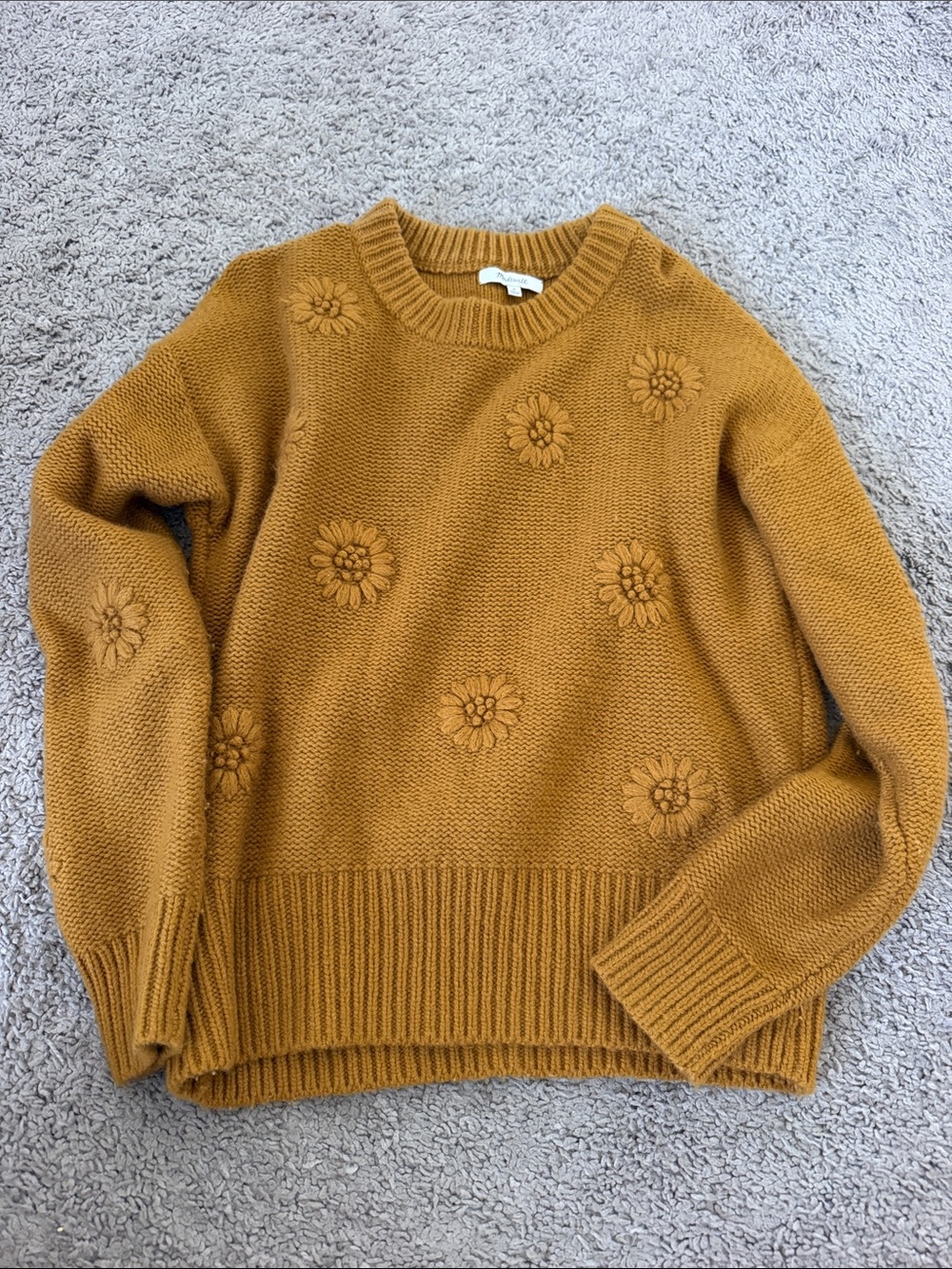 Madewell Floral Appliqué Crewneck Sweater - Mustard